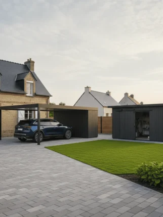 Installation de carport design et aménagement de jardin par votre paysagiste Arras et Amiens